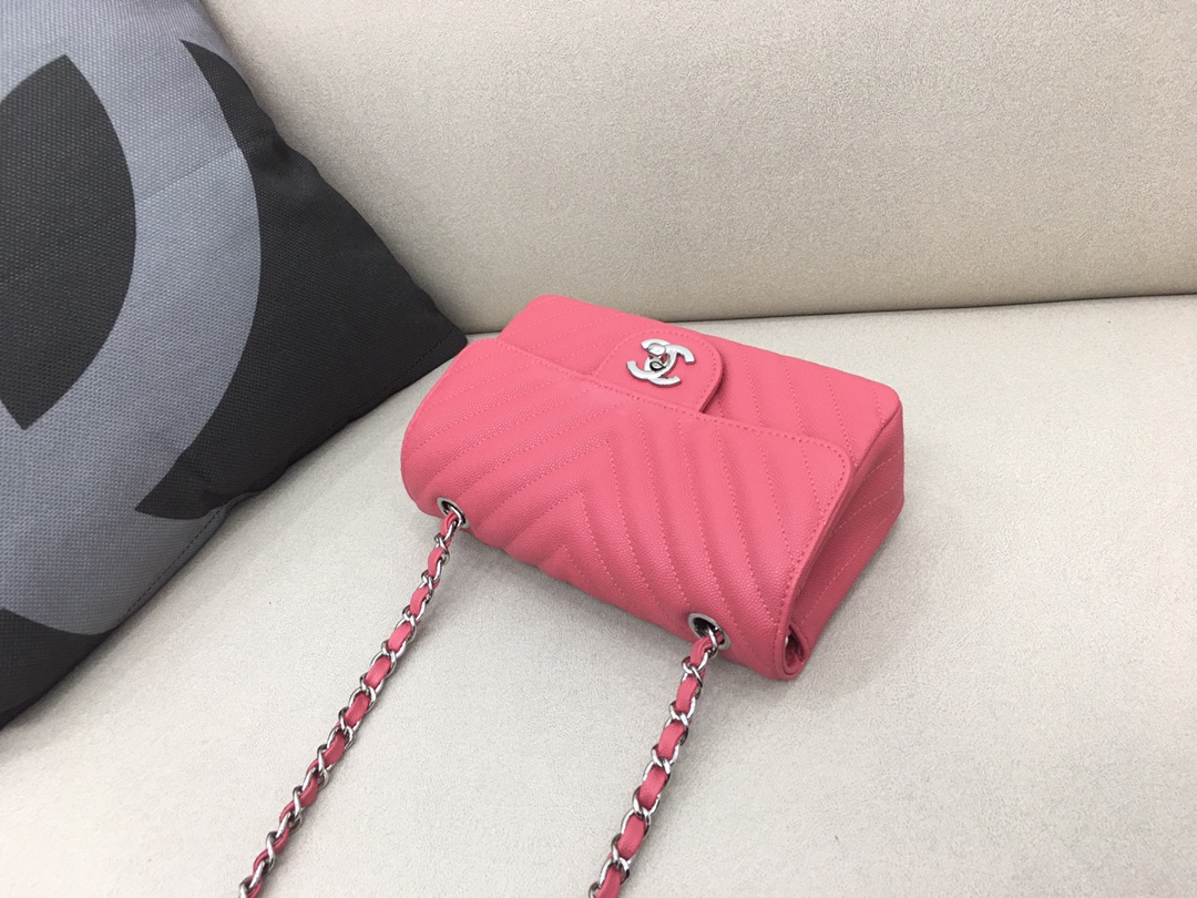 Small Classic Flap Caviar Bag A01116 Rose Red/Silver